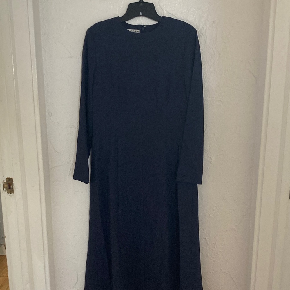 Jaeger Vintage 1980s  Elegant Navy Blue Long Sleeve Dress